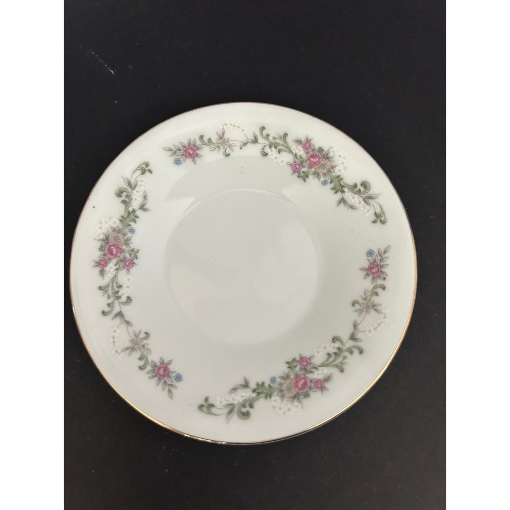 Saucer White Floral Pink Green Gold Rim Fine China Truly Tasteful Collectible